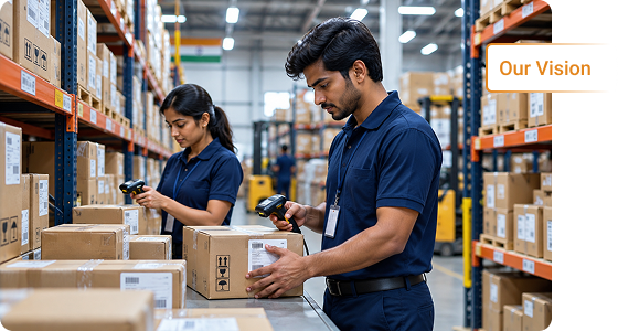 Our Vision — warehouse team coordinating shipments
